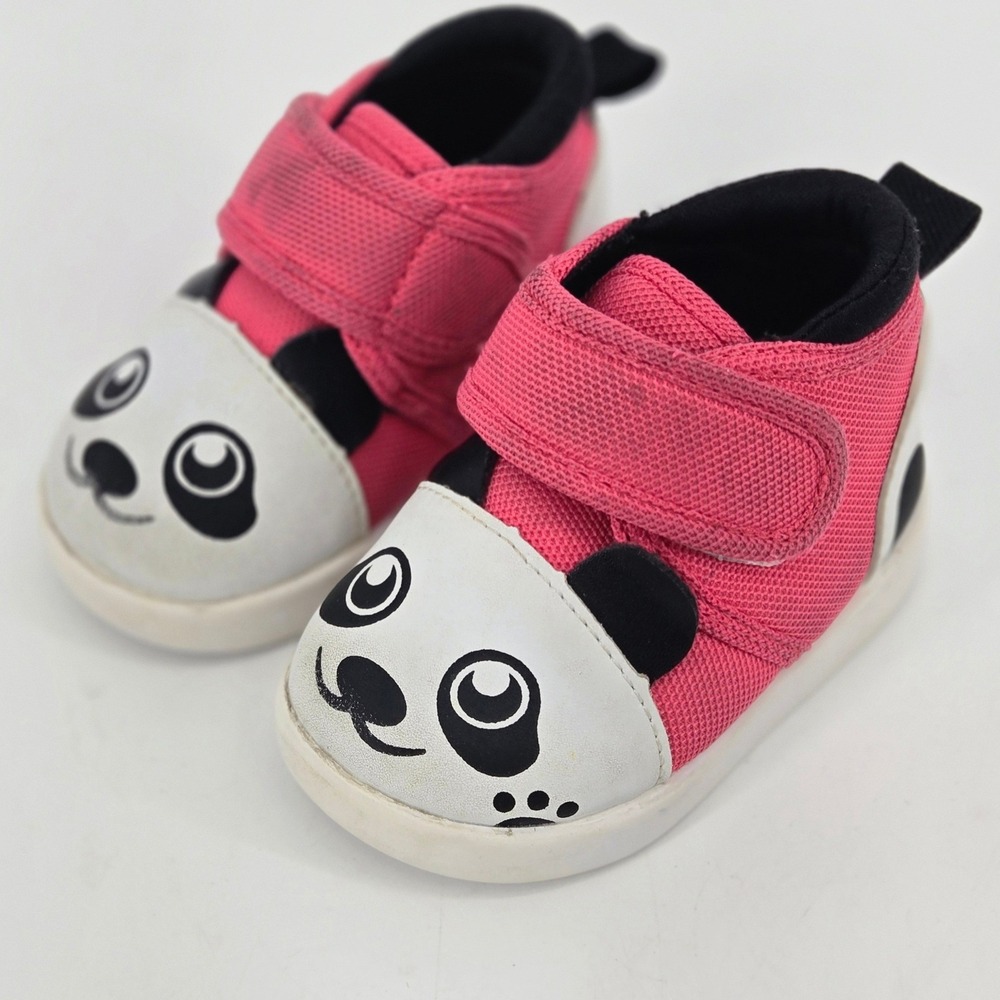 ikiki Pink Panda Bear Squeaky Toddler High Top Shoes Size 2 Wide Toe Box GUC
